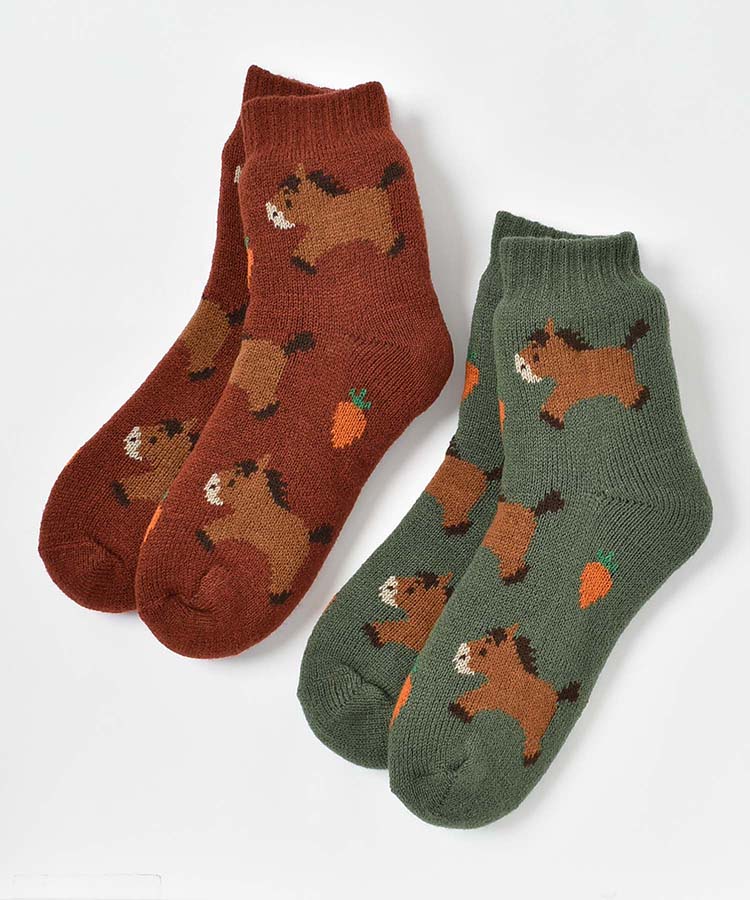 ウマ総柄裏ボアソックス