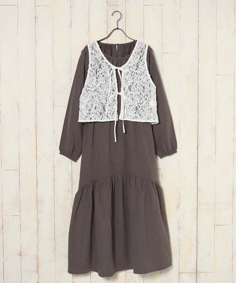 コード編みベスト付ワンピース