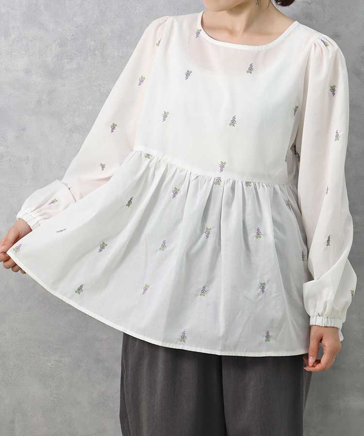 le petale刺繍ペプラムブラウス