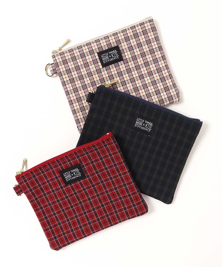 タイプライターチェック柄フラットポーチ