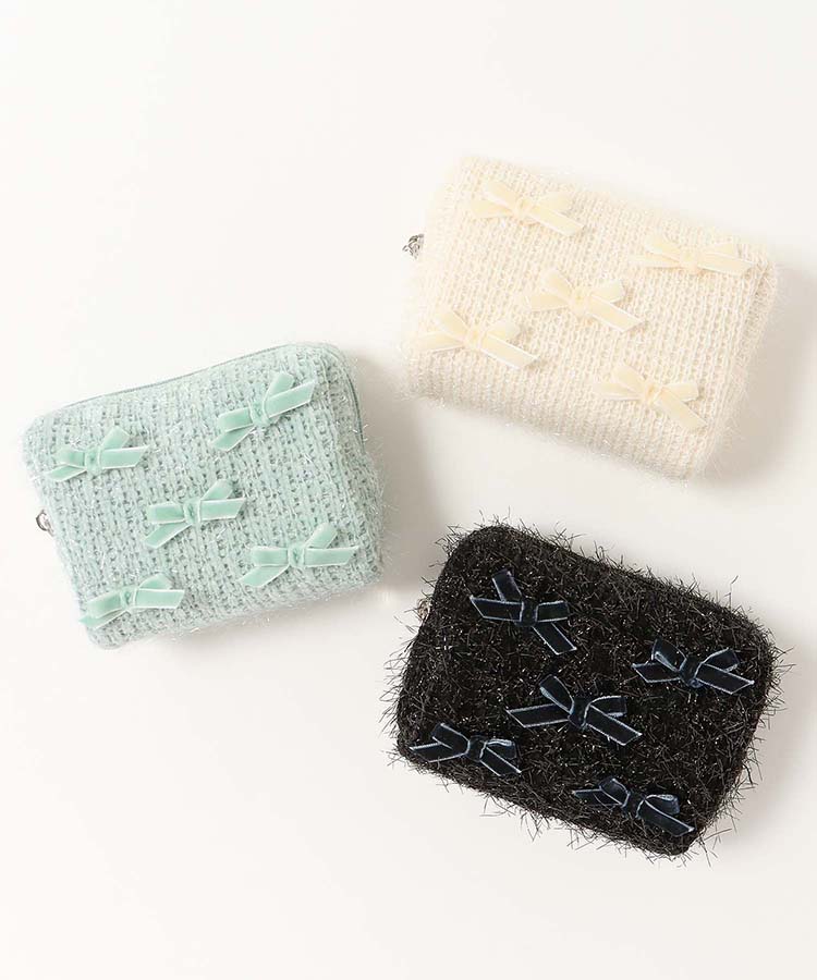 プチリンドラメニットリボンボックスポーチ