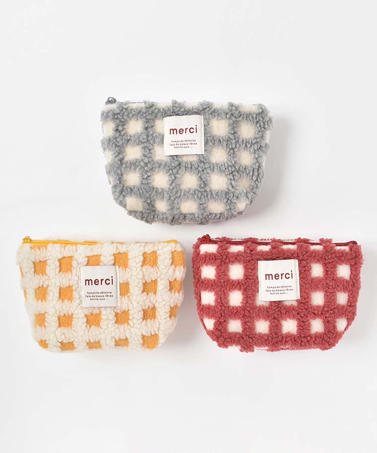 ボアチェック舟型ポーチ