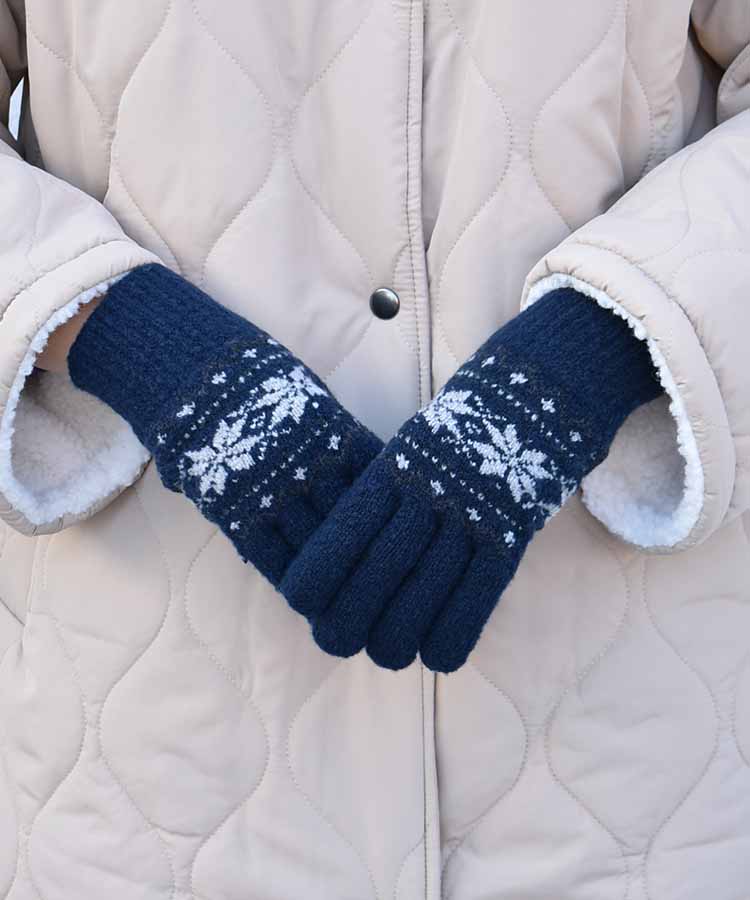 裏起毛雪柄ニットグローブL