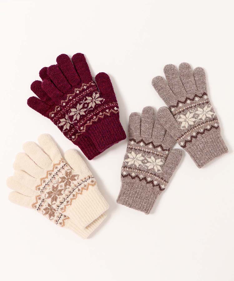 裏起毛雪柄ニットグローブ