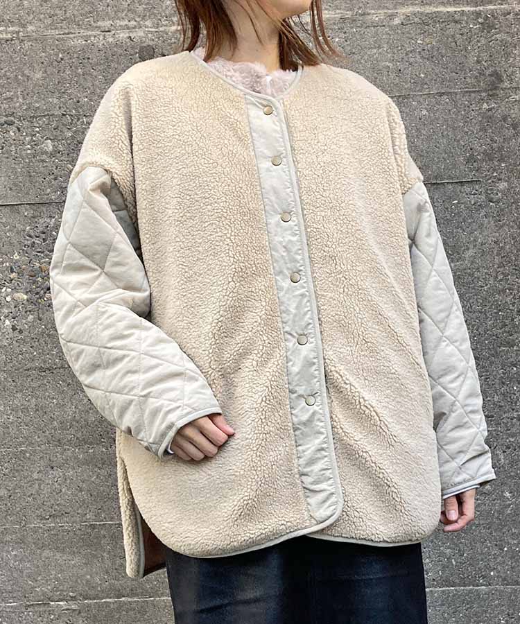 ボア切り替えキルティングコート