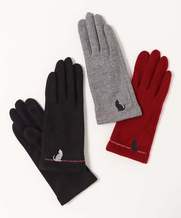 指フードキャット刺繍グローブ