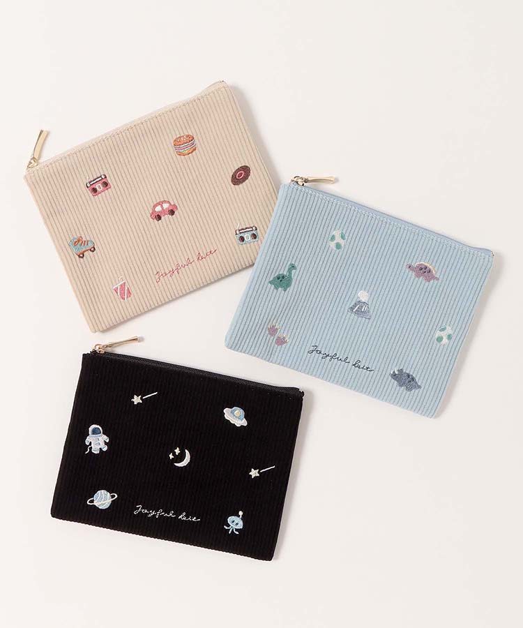 ジョイフルビットコーデュロイフラットポーチ