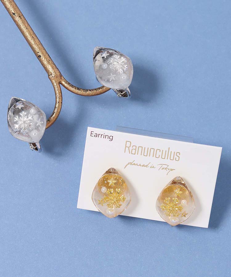 スノーフレーク封入イヤリング