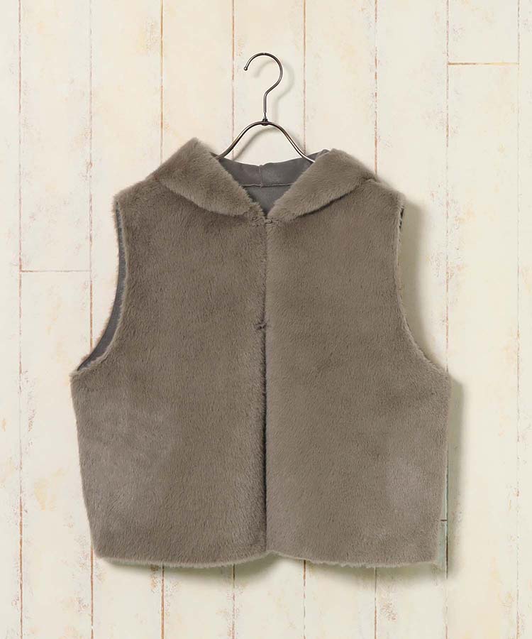 フェイクファーフード付ジレ