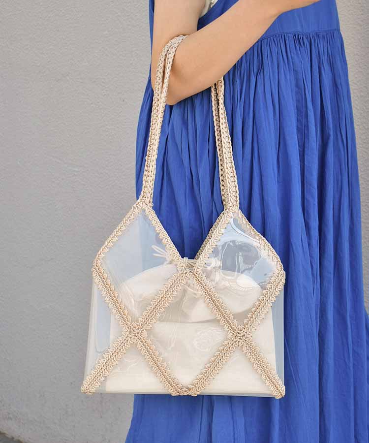 クロシェ編みクリアビニールトートバッグ