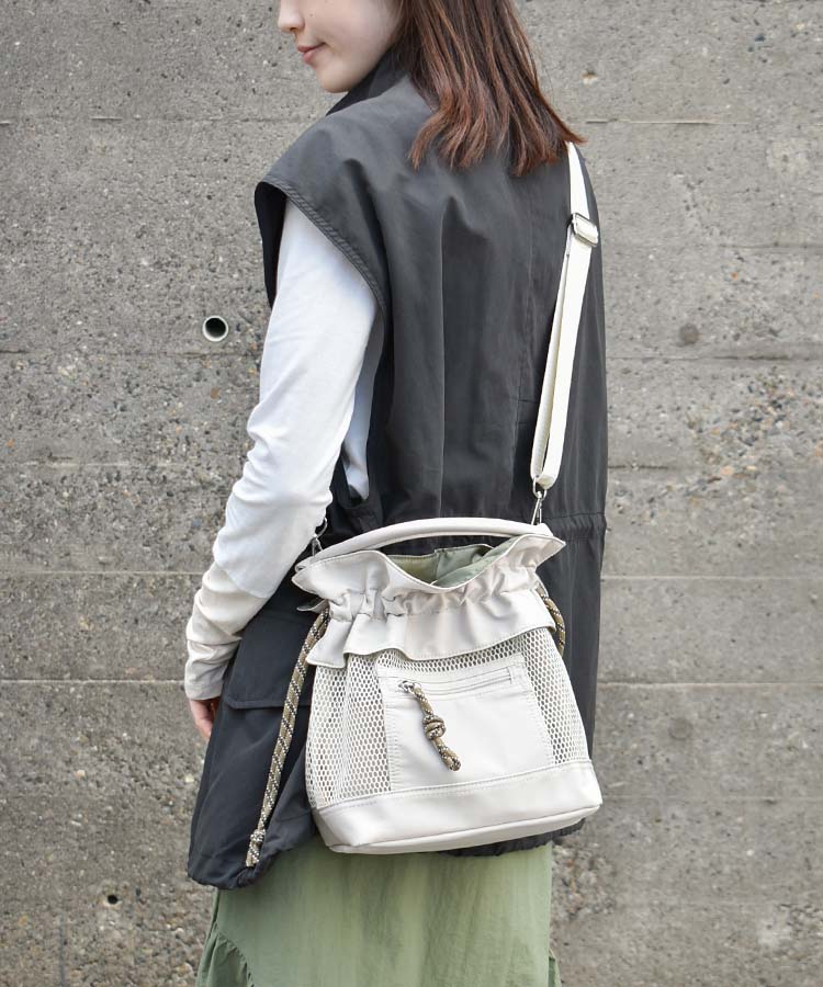 メッシュ2WAYナイロン巾着トート