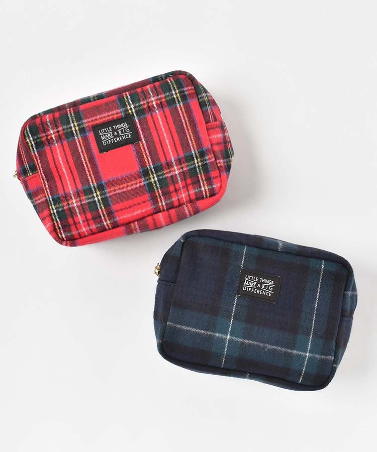 起毛チェック柄スクエアポーチ