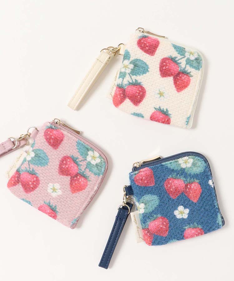 ジューシードゥーシェニール織いちごL字ファスナーミニポーチ