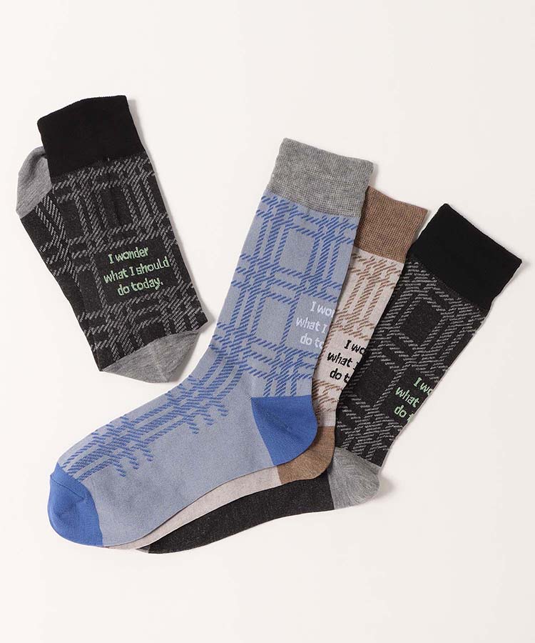 ラテミルククルーメッセージチェックソックス