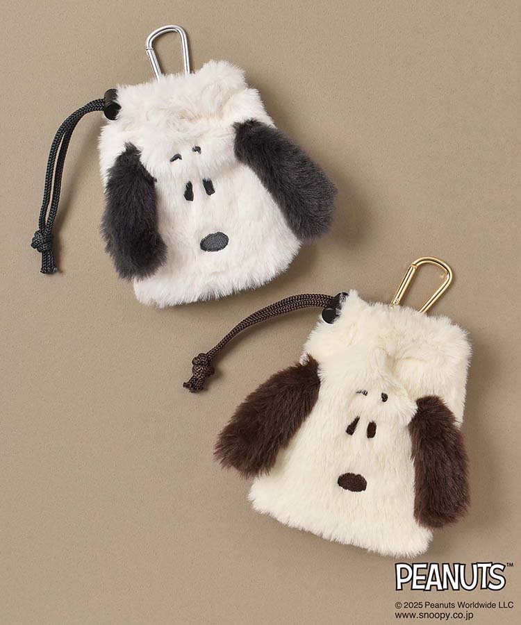 PEANUTS SNOOPYカラビナ付きふわふわフェイス巾着
