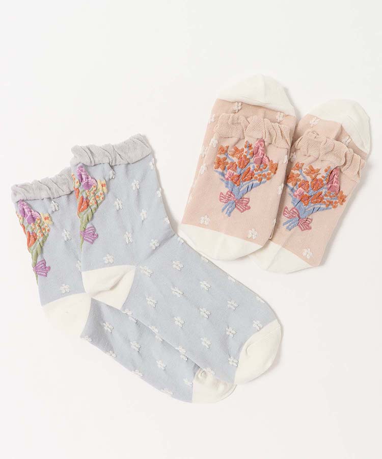 バック花柄ロークルーソックス