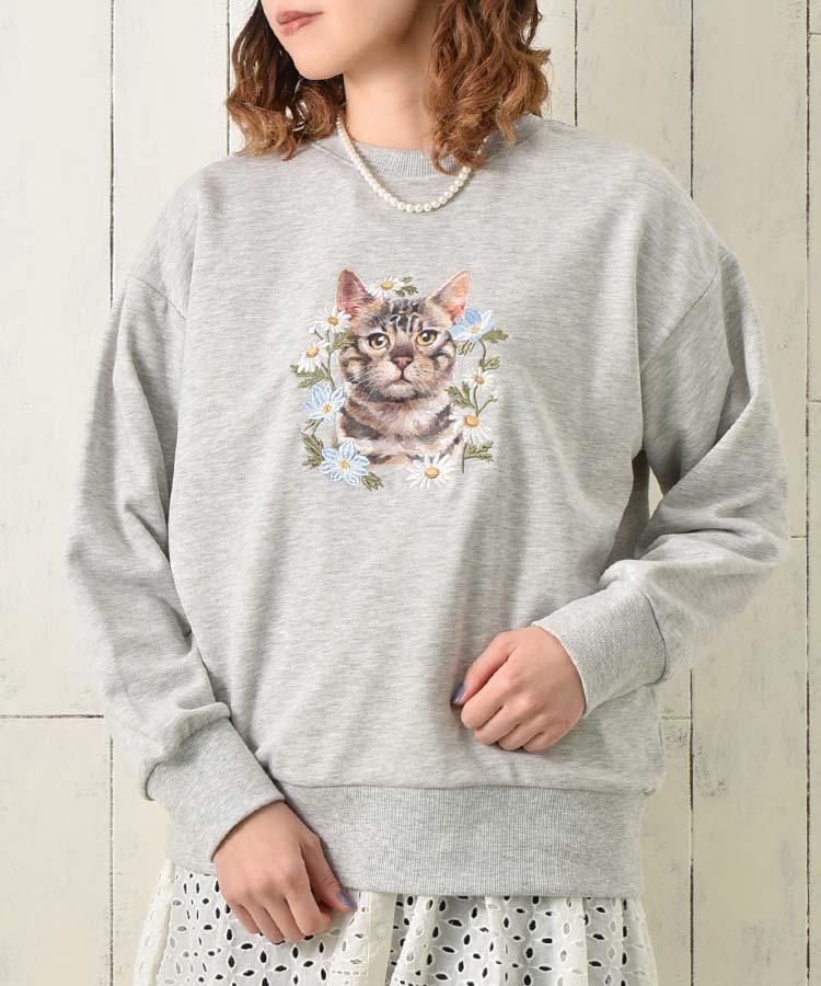 le petaleトラネコフラワー刺繍スウェット