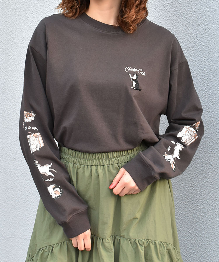 ネコ袖プリントロンT