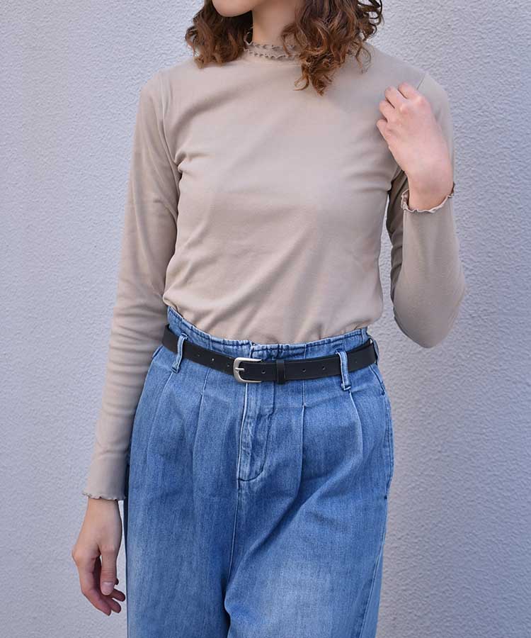 起毛リブWハイネックロンT