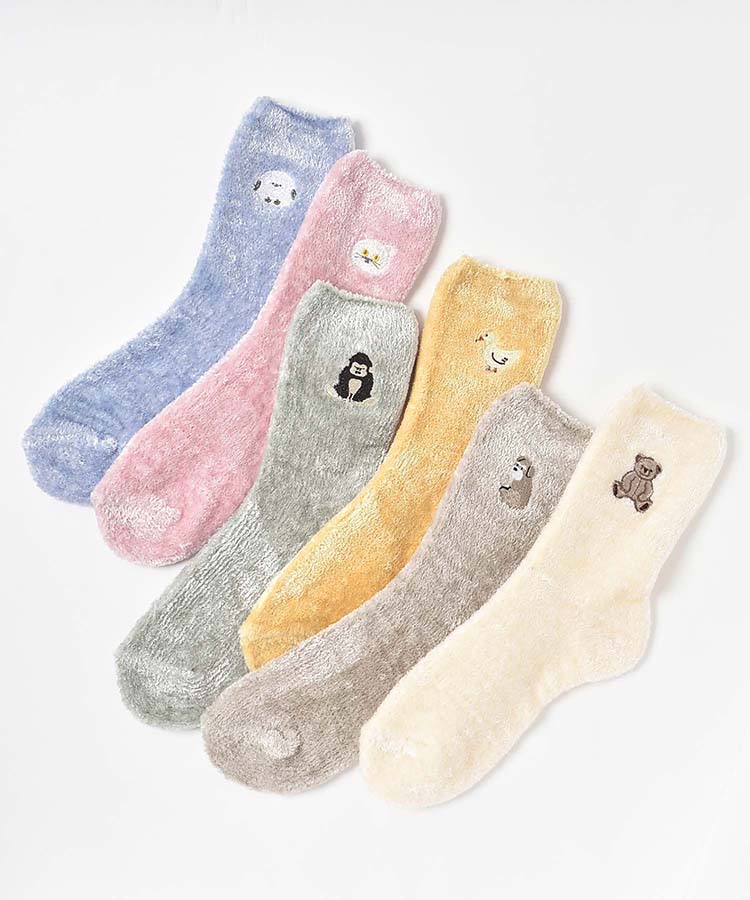 モールヤーンアニマル刺繍ソックス