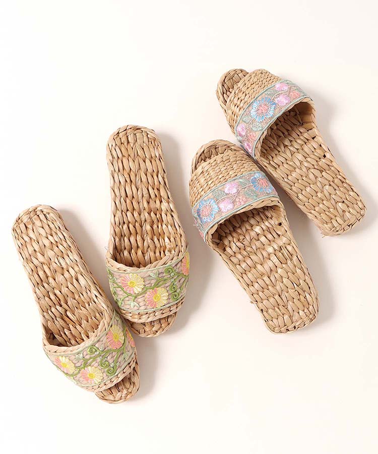 フラワー刺繍リボンガマスリッパ