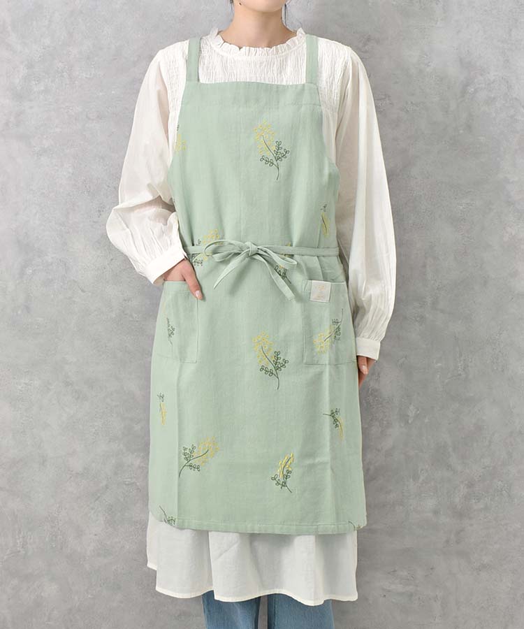 ミモザ刺繍エプロン