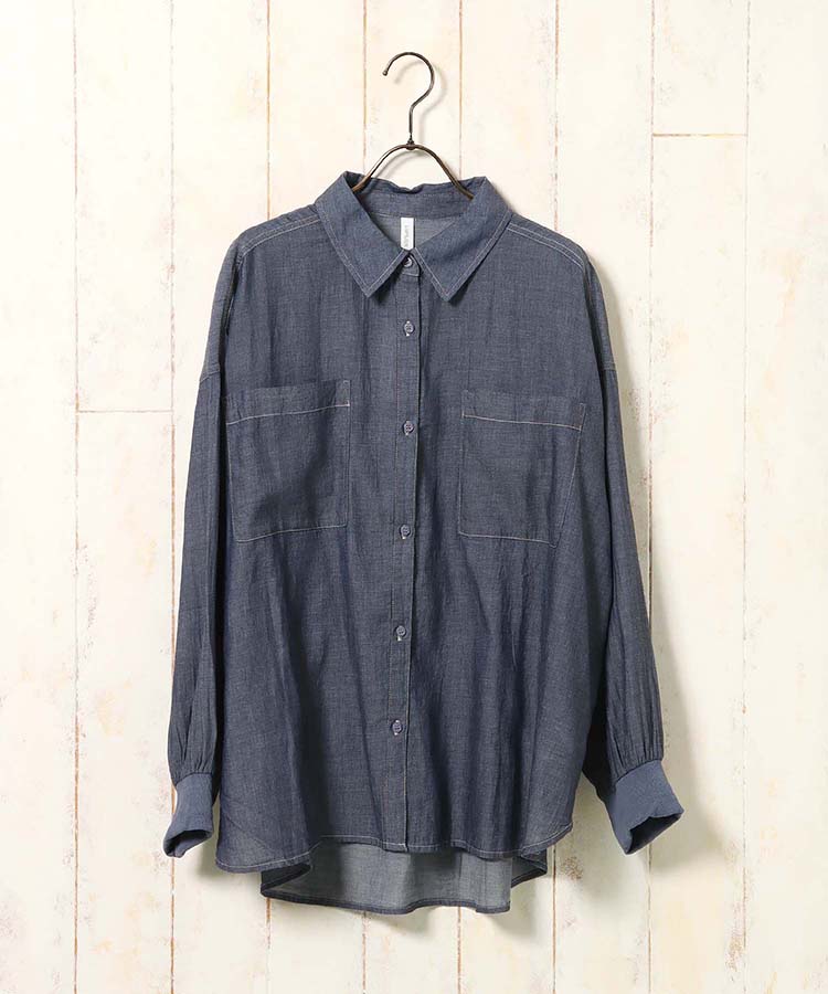 シアーデニムリブ袖シャツ