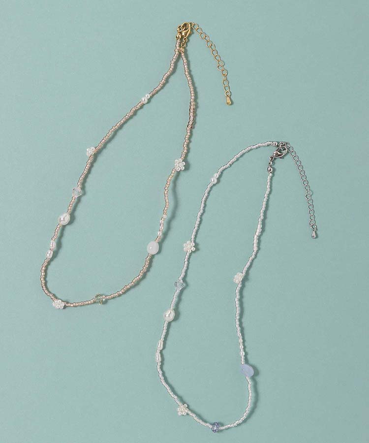 le petale天然石とパールのビーズネックレス