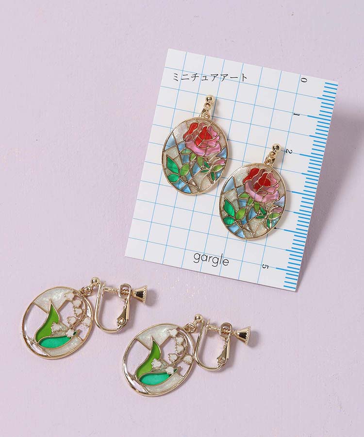 フラワーステンドグラスイヤリング