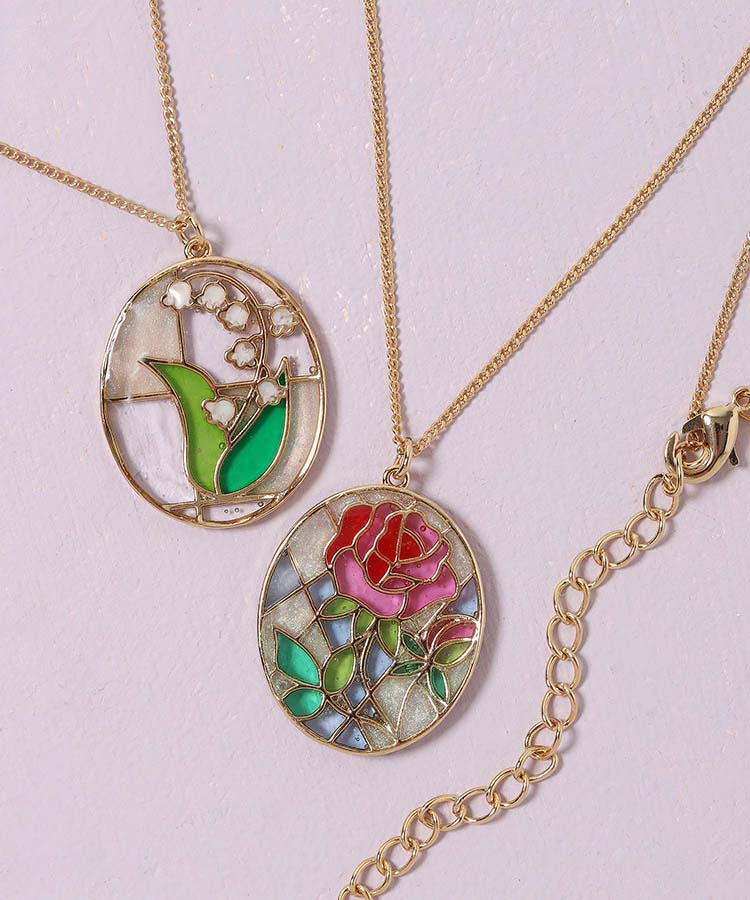 フラワーステンドグラスネックレス