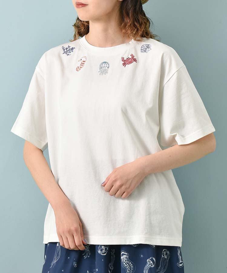 海の生き物ビーズ刺繍Tシャツ